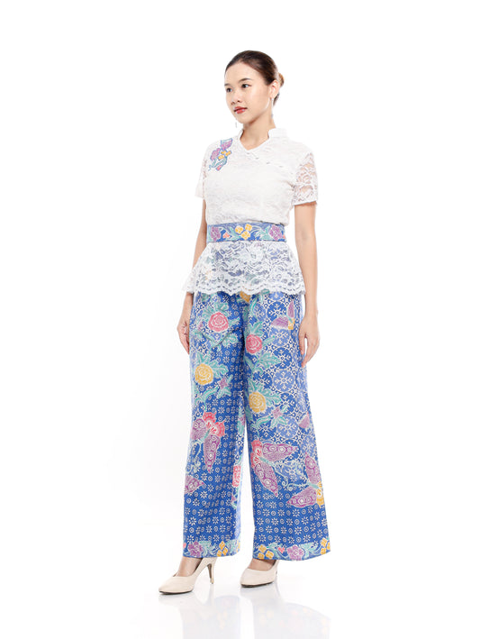 Set Cherish Cheongsam White Encim Blue