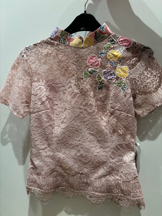 Top Peach Sukesi Flower embroidery