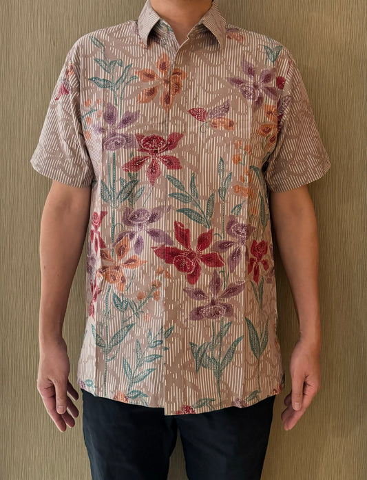 Men Shirt Rose Leaf Red Dusty Pink