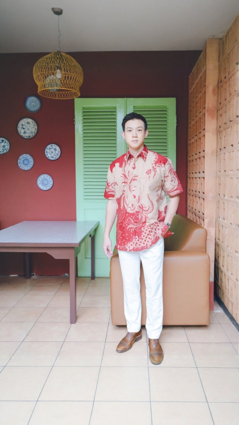 Men Shirt CNY Cream Maroon Floral