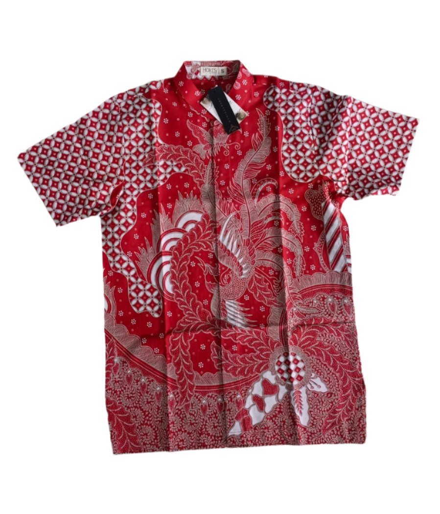 Men Shirt CNY Red Cheongsam Two Bird