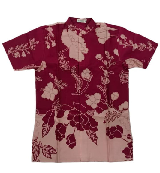 Men Shirt CNY Floral Maroon Cheongsam