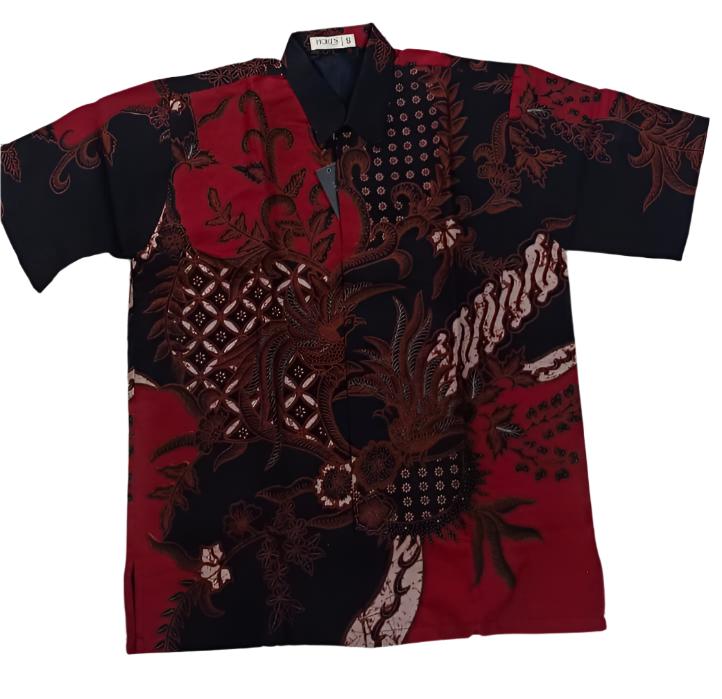 Men Shirt CNY Black Maroon Two Bird