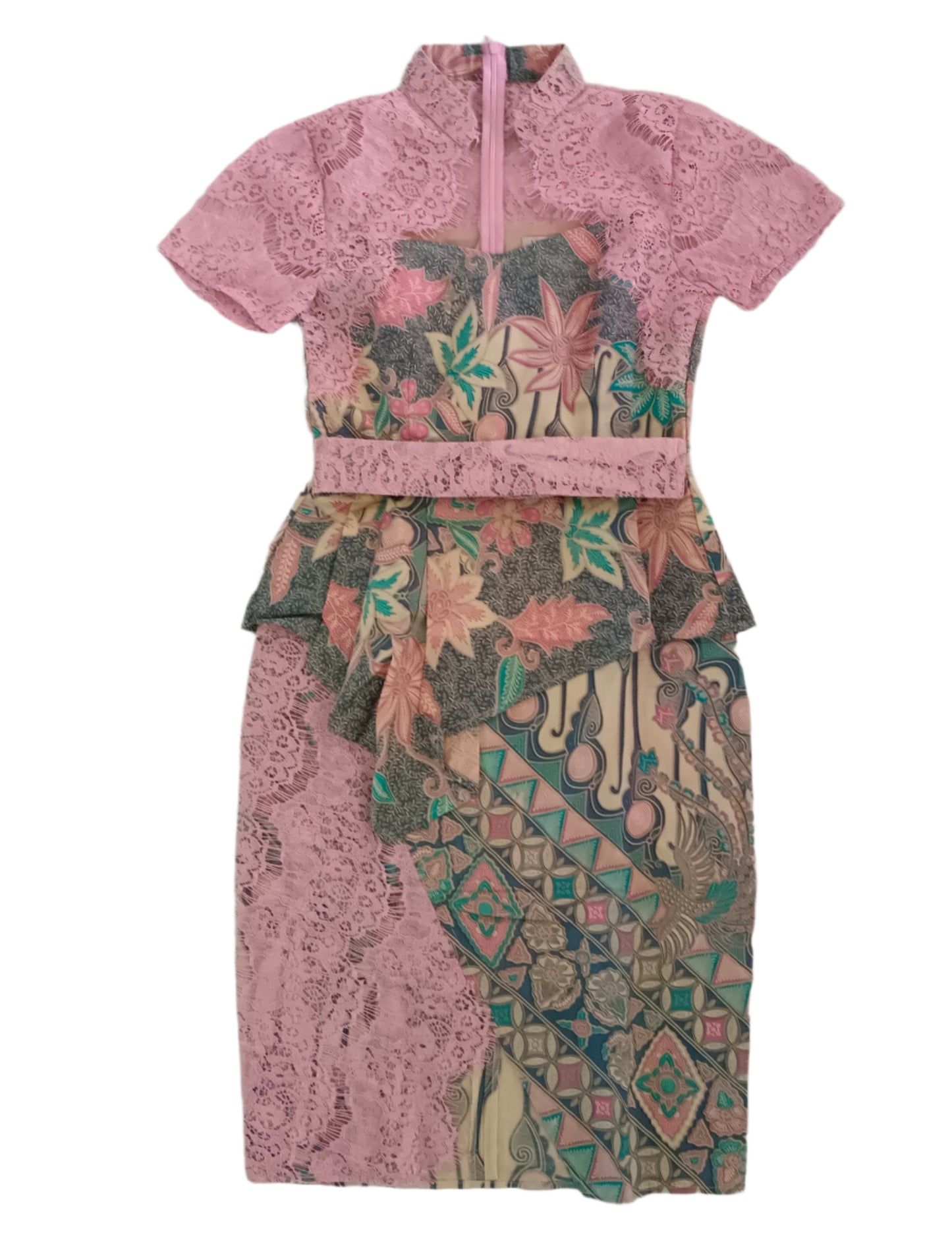 Dress Cherish Cheongsam Green Lace Pink