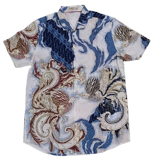 Men Shirt CNY Cream Blue Parang Dragon