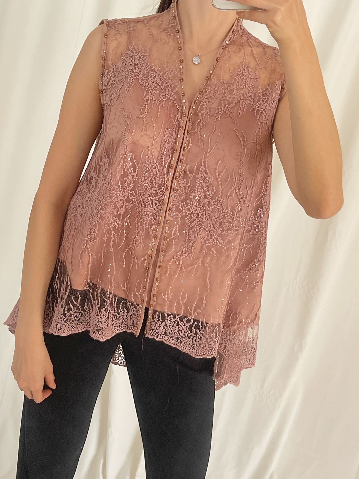 Top Organza Silk Short Sleeve Rose Gold