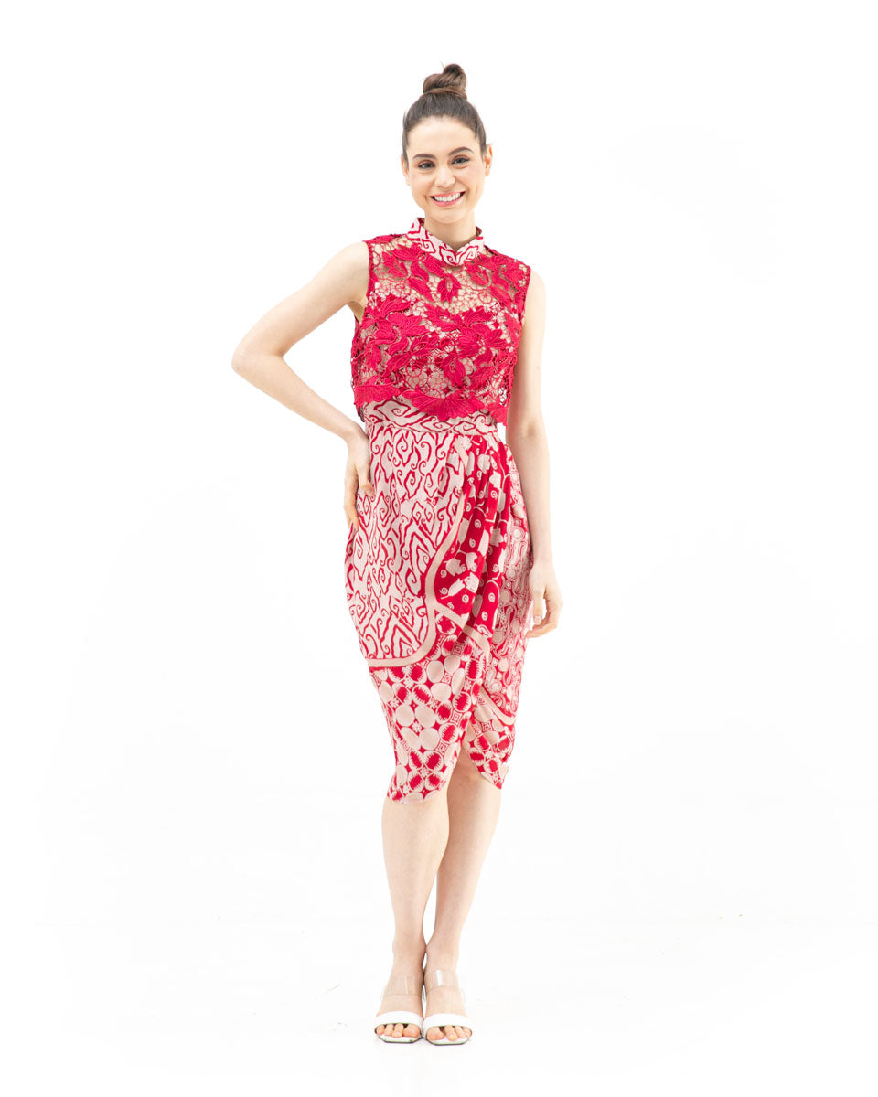 Dress Lace Prada Maroon Batik