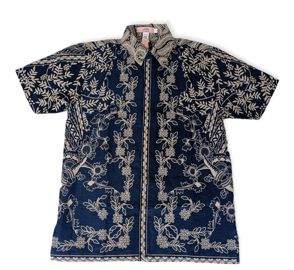 Men Shirt Blue Spring Leaf Batik