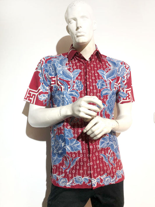 Men Red Blue Batik Shirt