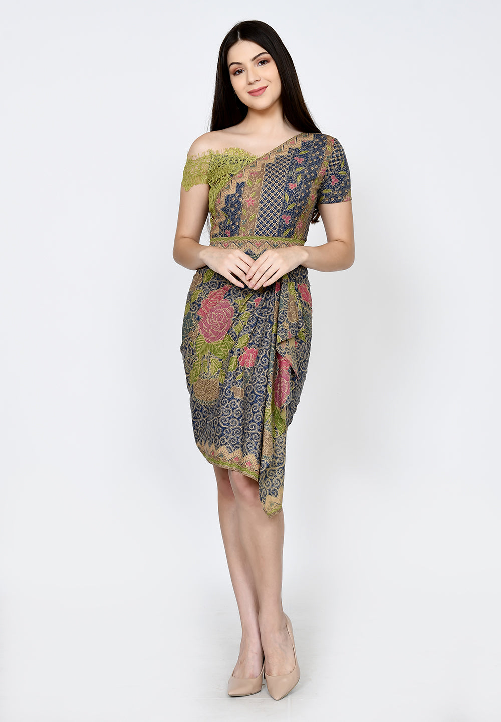 Dress Sabrina Batik with Green Lace