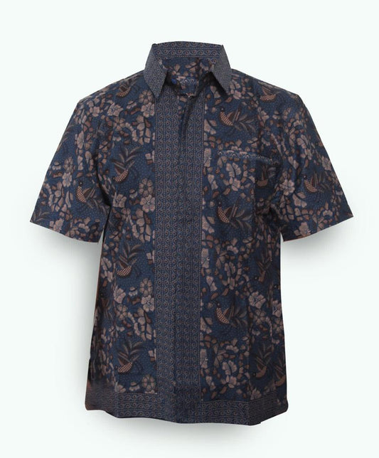 Men White Mahesa Dark Blue Flower Shirt